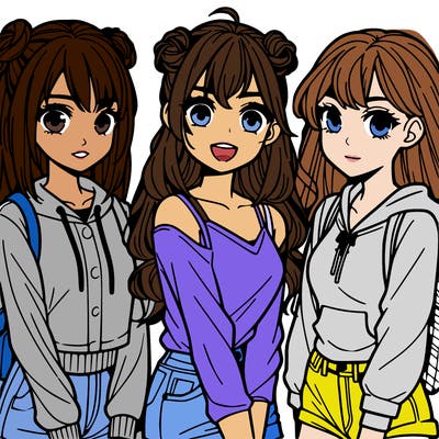 teen manga girls group of 3