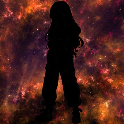 girl in baggy pants crop top and long hair