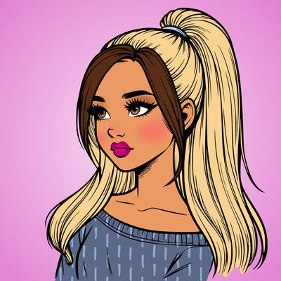 realistic girl with a high ponytail