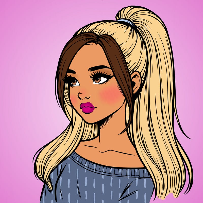 realistic girl with a high ponytail