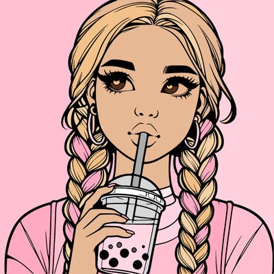 realistic girl with braided hair drinking boba