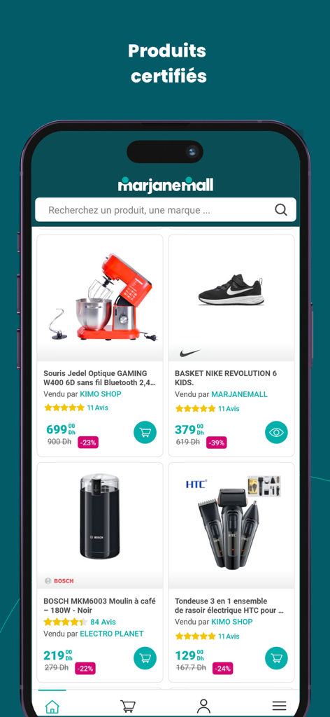 Certified products listing in the marjanemall mobile application