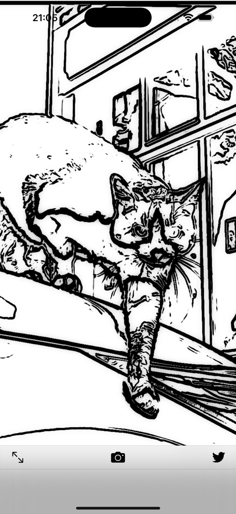 Handwriting FX :SketchCamera - Black and white hand drawn sketch of a cat using the Handwriting FX filter