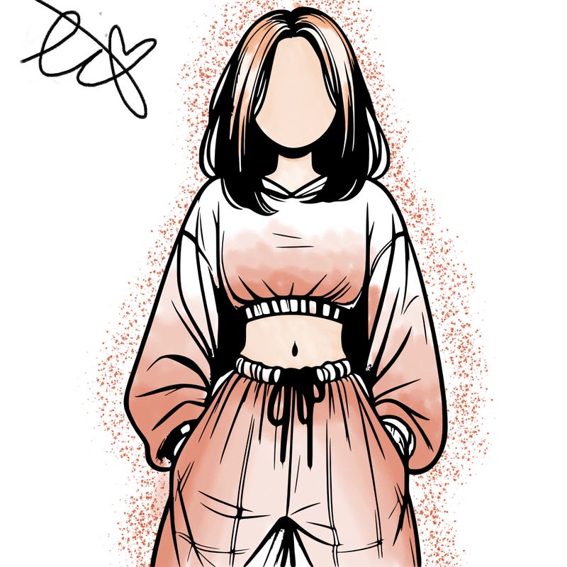 realistic girl faceless with baggy pants and a crop top