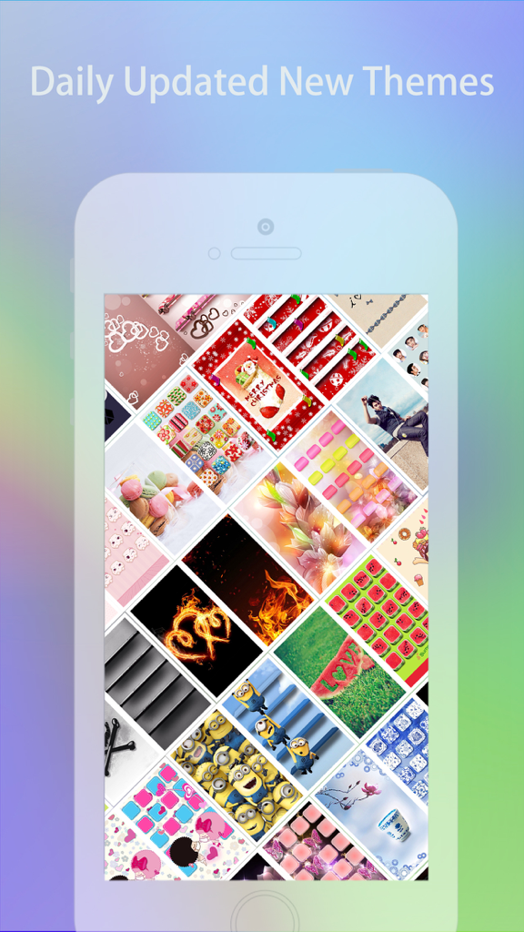 Cool Themes HD for iPhone 6 & 6 Plus - Free - A display of various colorful theme wallpapers in the Cool Themes HD app for iPhone
