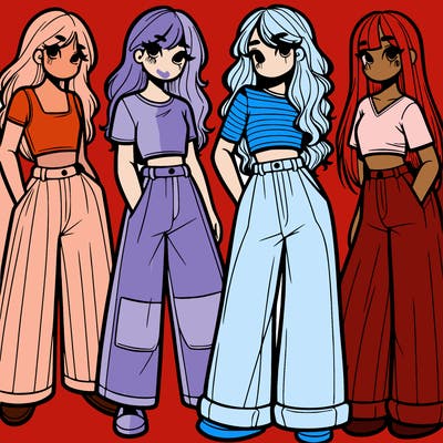 girls with wide pants and a croc top