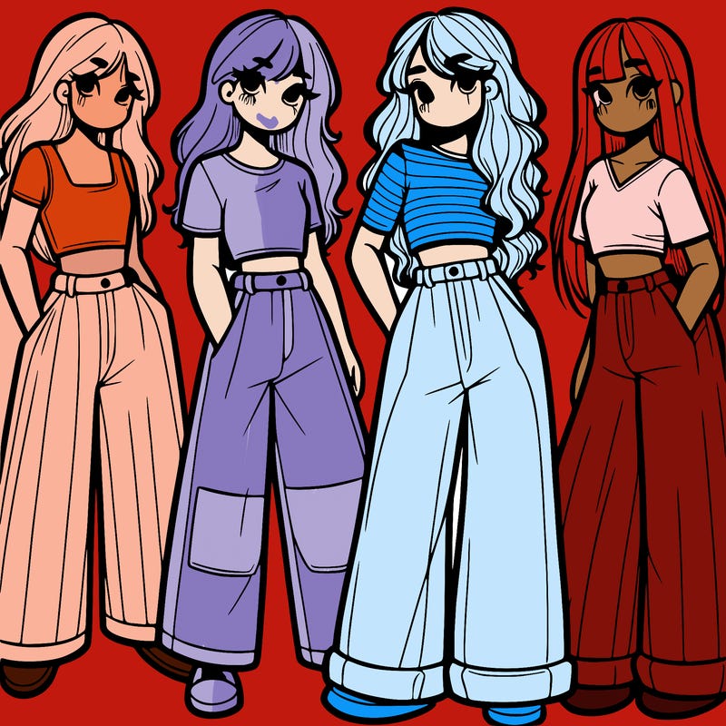 girls with wide pants and a croc top