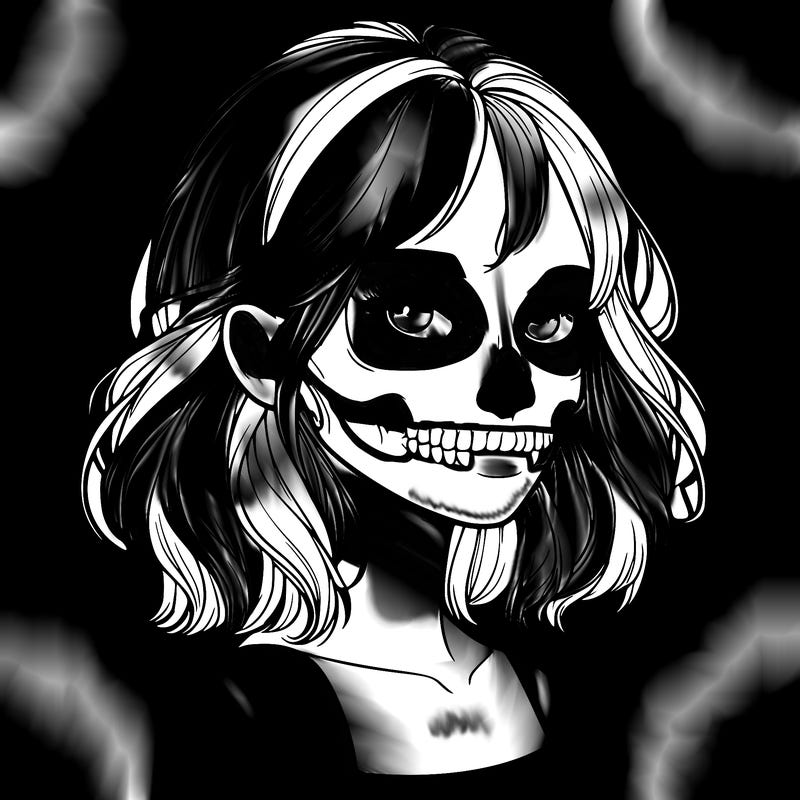 realistic girl with skull