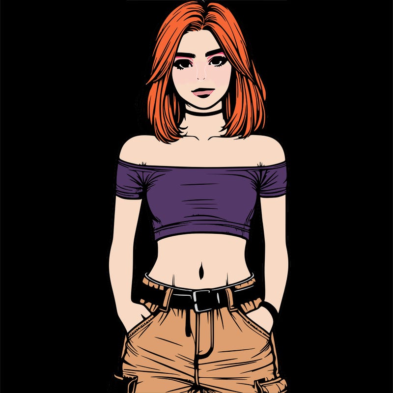 realistic teenage girl with a crop top and cargo jeans