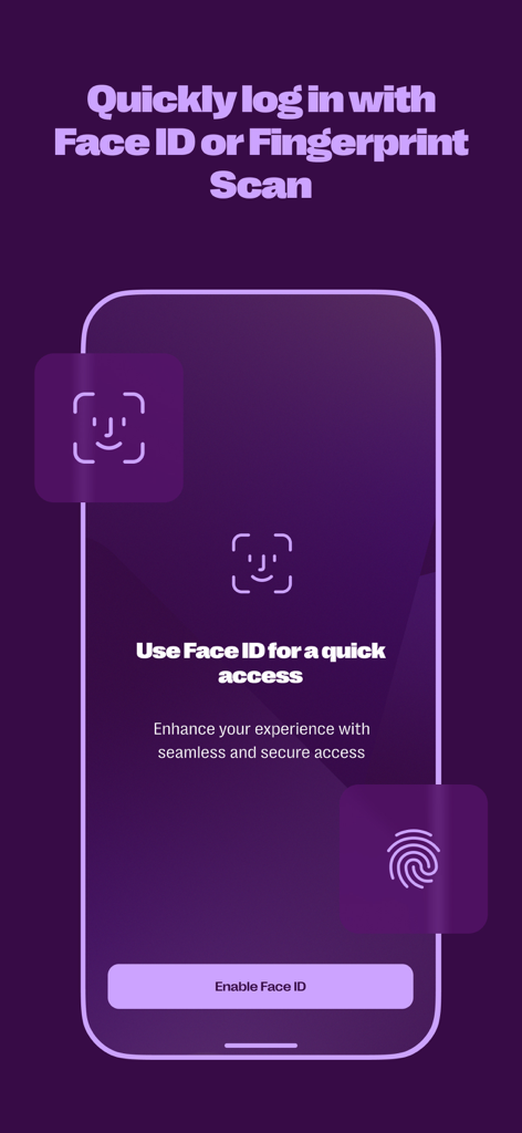 Banking with Saldo Mobile App - Saldo banking app screen showing Face ID and fingerprint authentication options