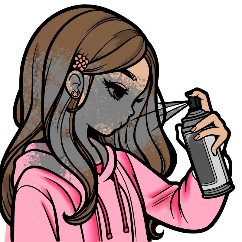a realistic girl spray painting