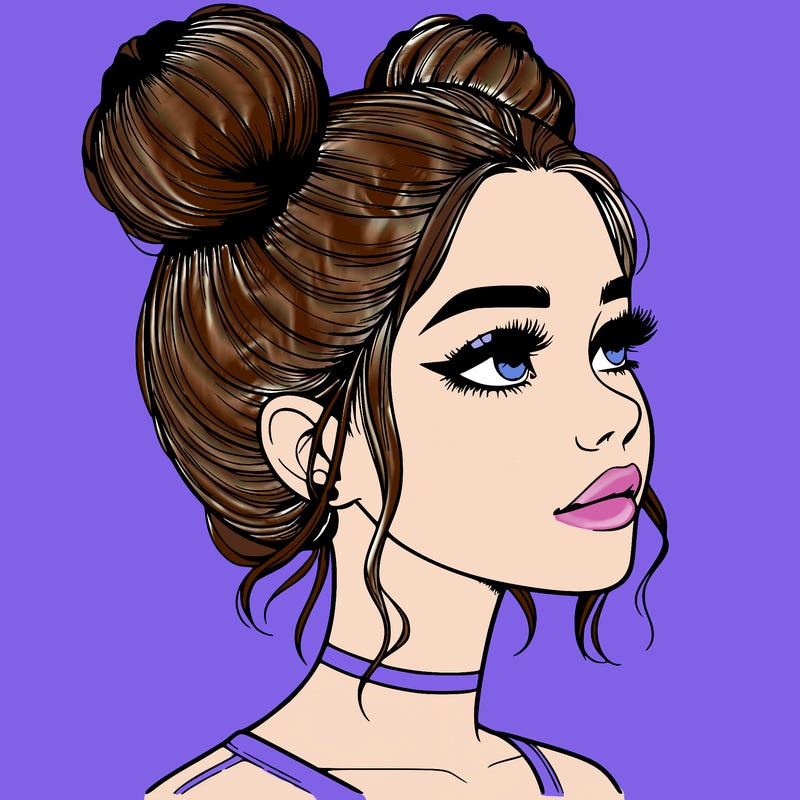 realistic girl with buns on the top of her head