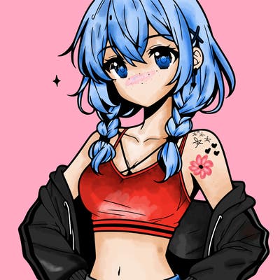 anime girl wearing crop top