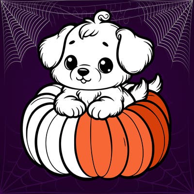 cute little puppy in a pumpkin