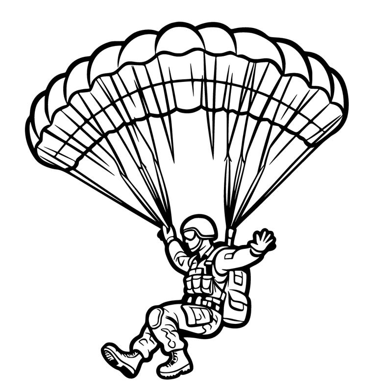 paratrooper landing with a parachute.