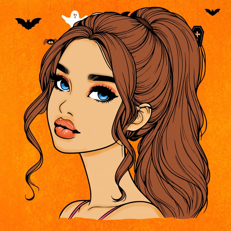 realistic girl with a ponytail on her hair and lips