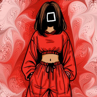 realistic girl faceless with baggy pants and a crop top