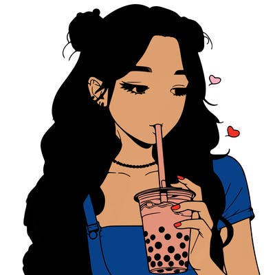 aesthetic realistic girl with boba