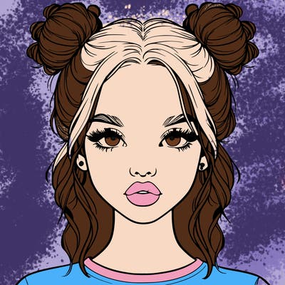 realistic girl with two buns in hair and lips