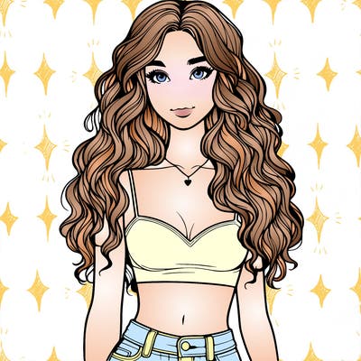 realistic girl with wavy hair and a crop top