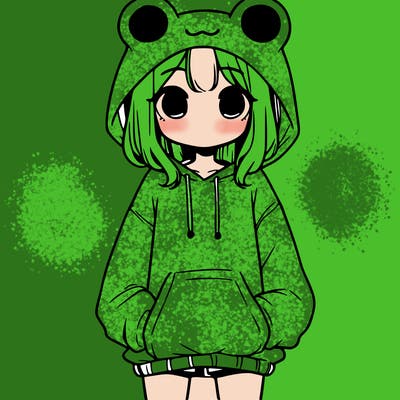 girl with baggy sweatshirt and frog hood