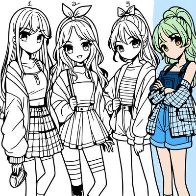 teen manga girls group of 4