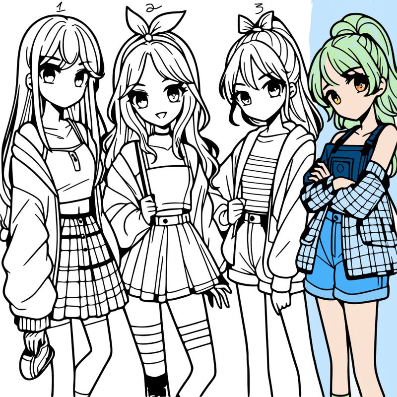 teen manga girls group of 4