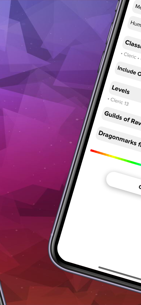 Spells List 5e - Mobile app interface showing search filters for D&D 5e spells including character classes and levels