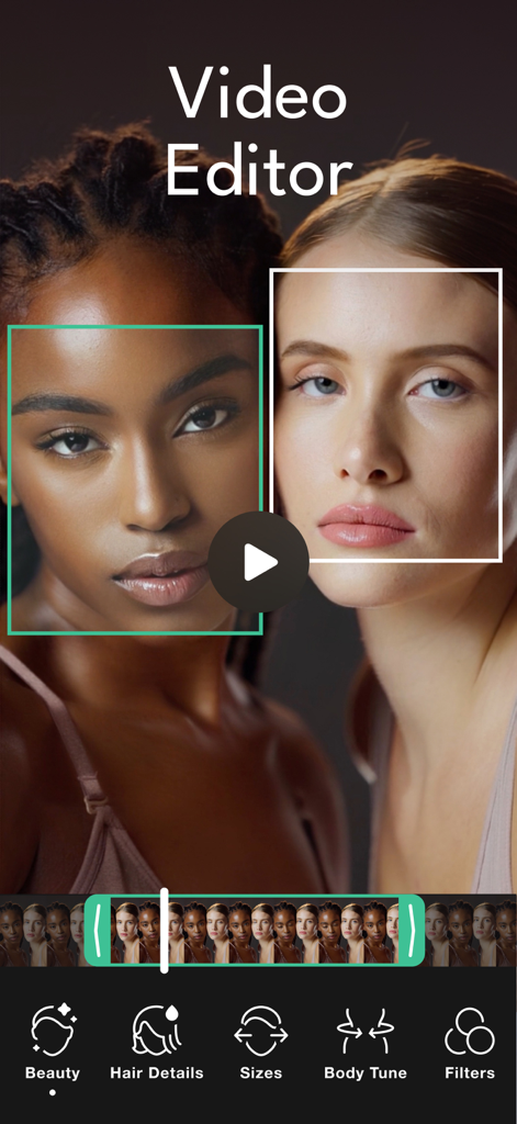 Persona: AI Beauty Editor - Persona AI Beauty Editor interface showing professional video retouching tools for face and hair