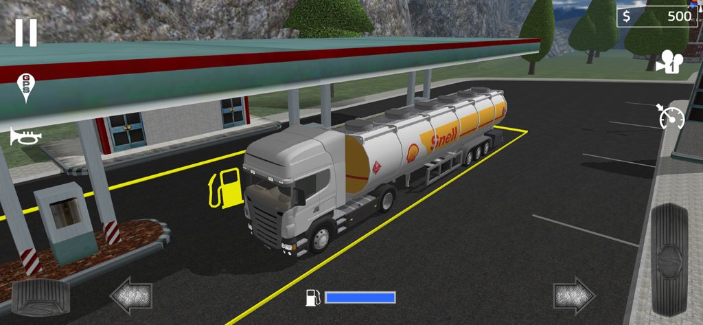Cargo Transport Simulator - A white semi-truck with a fuel tanker parked at a gas station in Cargo Transport Simulator
