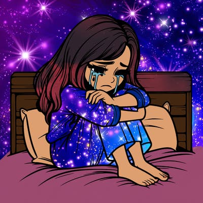 realistic girl crying on her bed over a break up