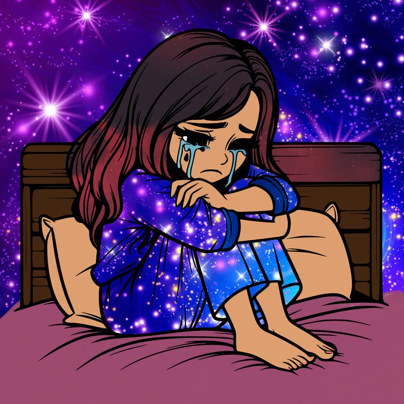 realistic girl crying on her bed over a break up