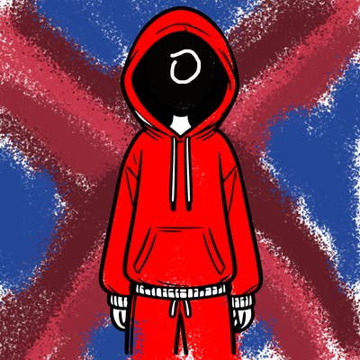 faceless girl in a tracksuit with a hood on and no hair