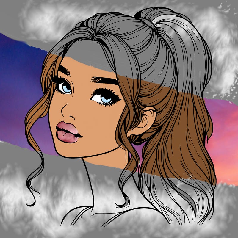 realistic girl with a ponytail on her hair and lips