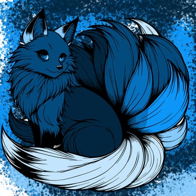 realistic detailed 9 tailed anime fox