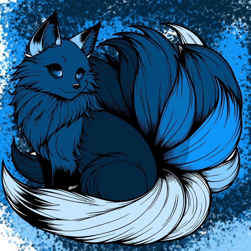 realistic detailed 9 tailed anime fox
