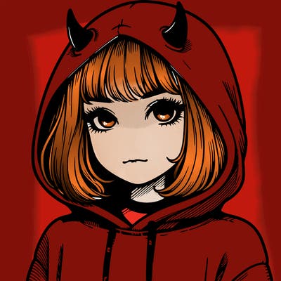 realistic girl with devil hoodie