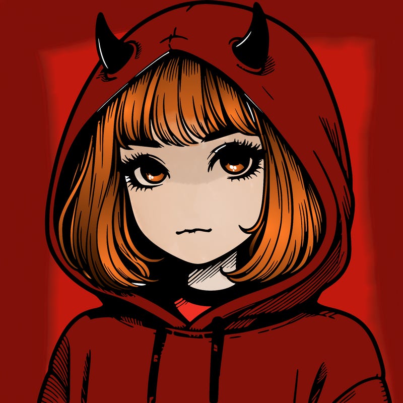 realistic girl with devil hoodie