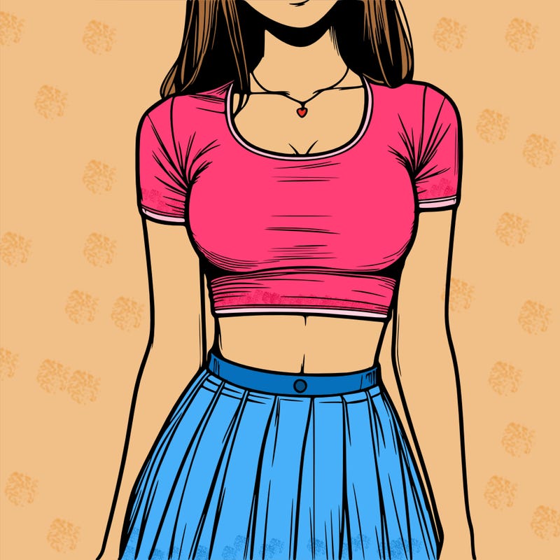 realistic girl wearing crop top and skirt
