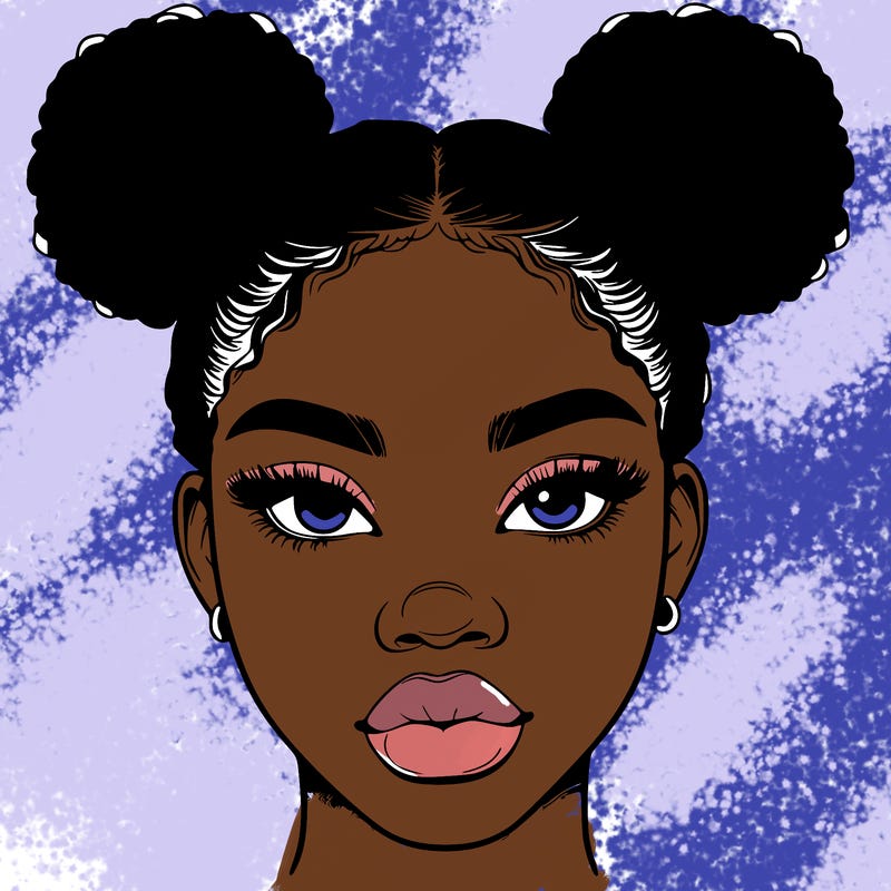 realistic black woman with two buns