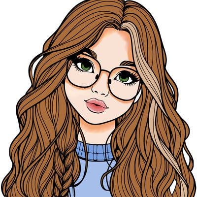 girl with long hair and freckles and glasses realistic