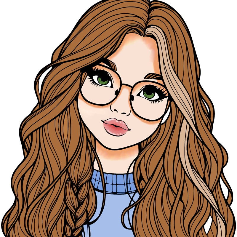 girl with long hair and freckles and glasses realistic