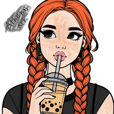 realistic girl with braided hair drinking boba