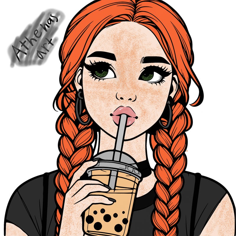 realistic girl with braided hair drinking boba