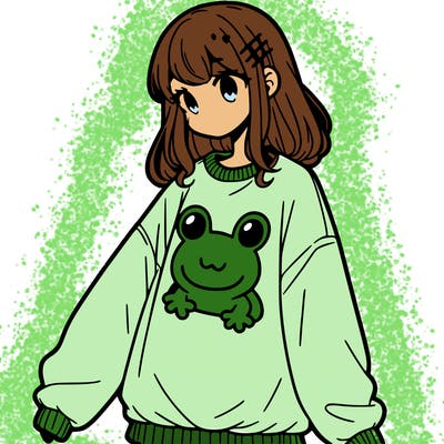 girl wearing frogging sweatshirt
