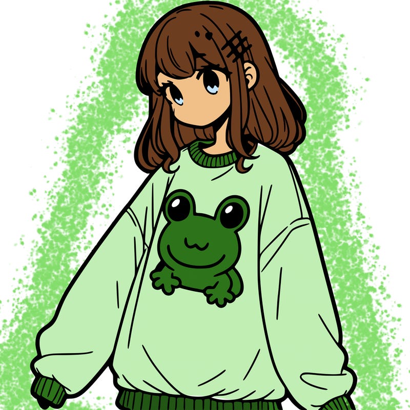 girl wearing frogging sweatshirt