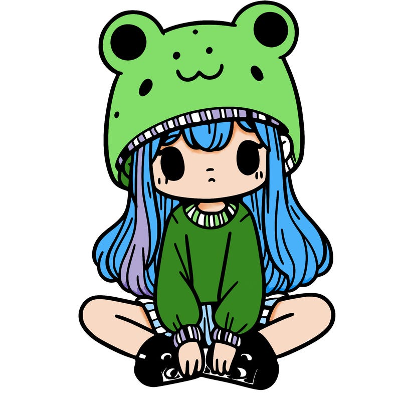 a girl wearing a frog hat and some frog socks