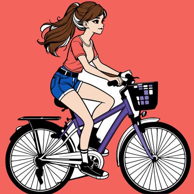 realistic girl in shorts and a shirt riding bike