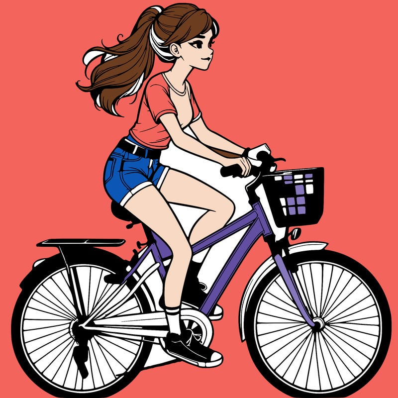 realistic girl in shorts and a shirt riding bike