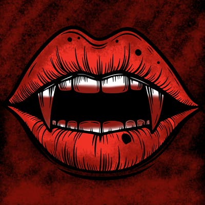 lips with vampire teeth